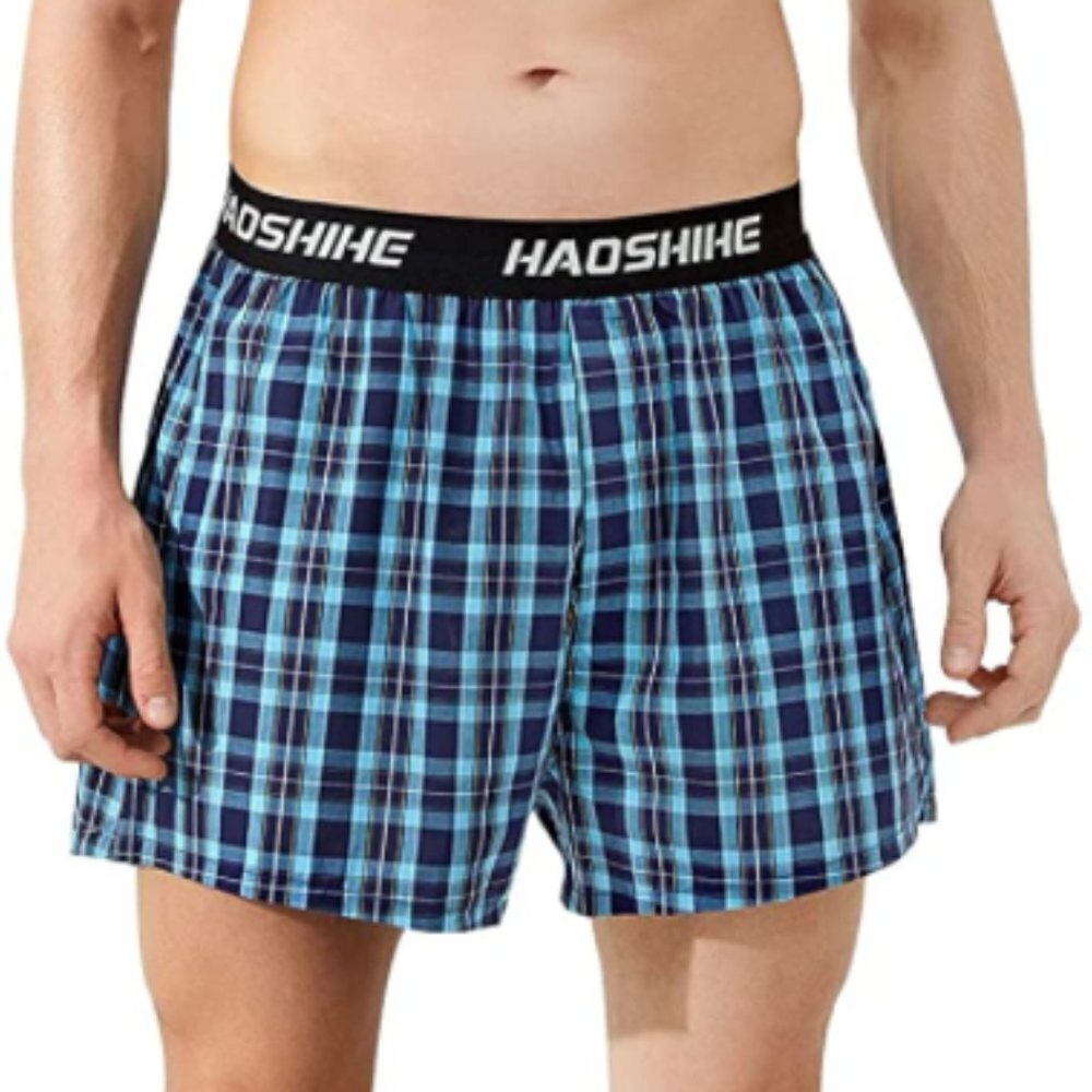 Haoshihe Men's Cotton Plaid Boxer Shorts - XXL